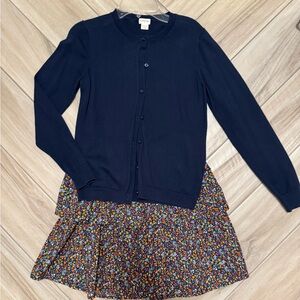 Girls J. Crew Floral Skirt with Navy Cardigan
